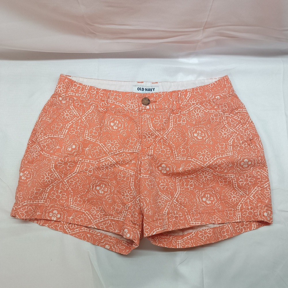 Old Navy Womens 2 Coral Orange Floral Medallion Cotton Everyday Shorts Boho